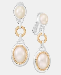 Anne Klein Two-Tone Roping Metal Faux-Pearl Linear Ez Comfort Clip Earrings