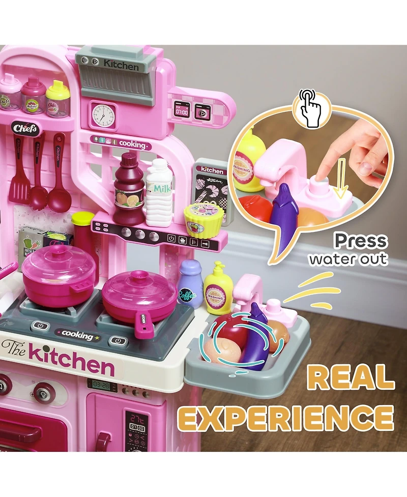 Qaba Kids Play Kitchen with Lights, Sounds, 33 Accessories, Storage