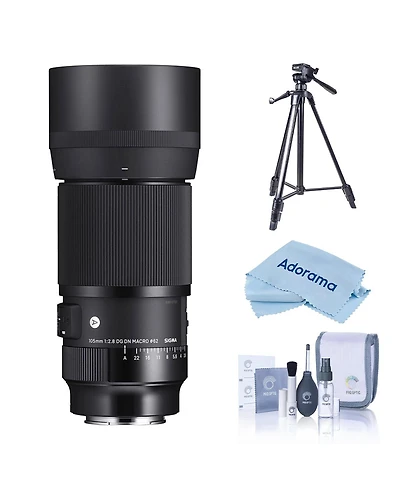 Sigma 105mm Dg Dn Art Macro Lens for Sony E, Bundle with Slik U8800L 3-Section Aluminum Tripod with Hybrid 3-Way Pan Head, Cleaning Kit,