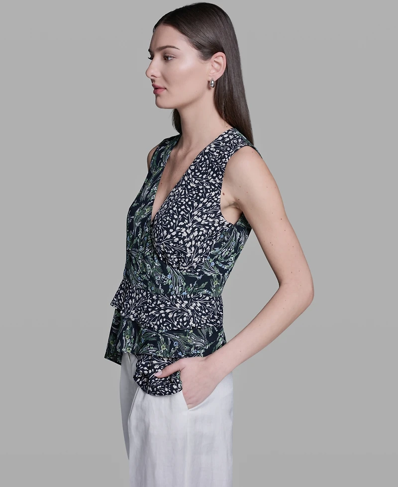 Bcbg Women's Sleeveless Wrap Front V-Neck Polyester Top