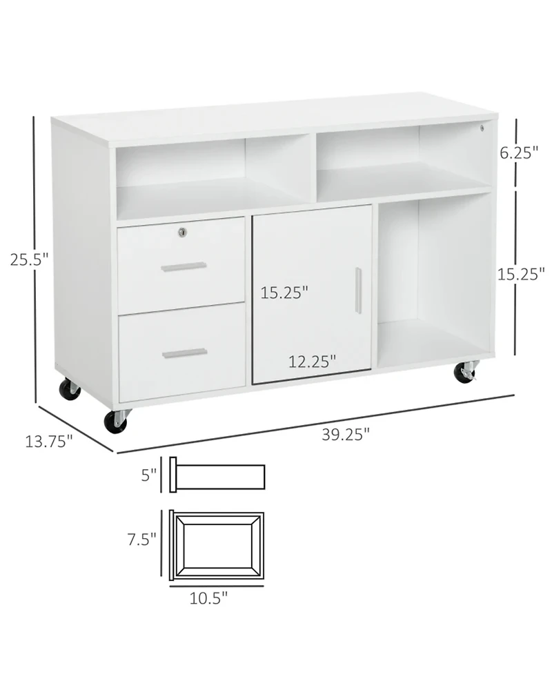 Clihome Printer Stand Unit with Locking Storage Cabinet, Rolling Office Storage Organizer