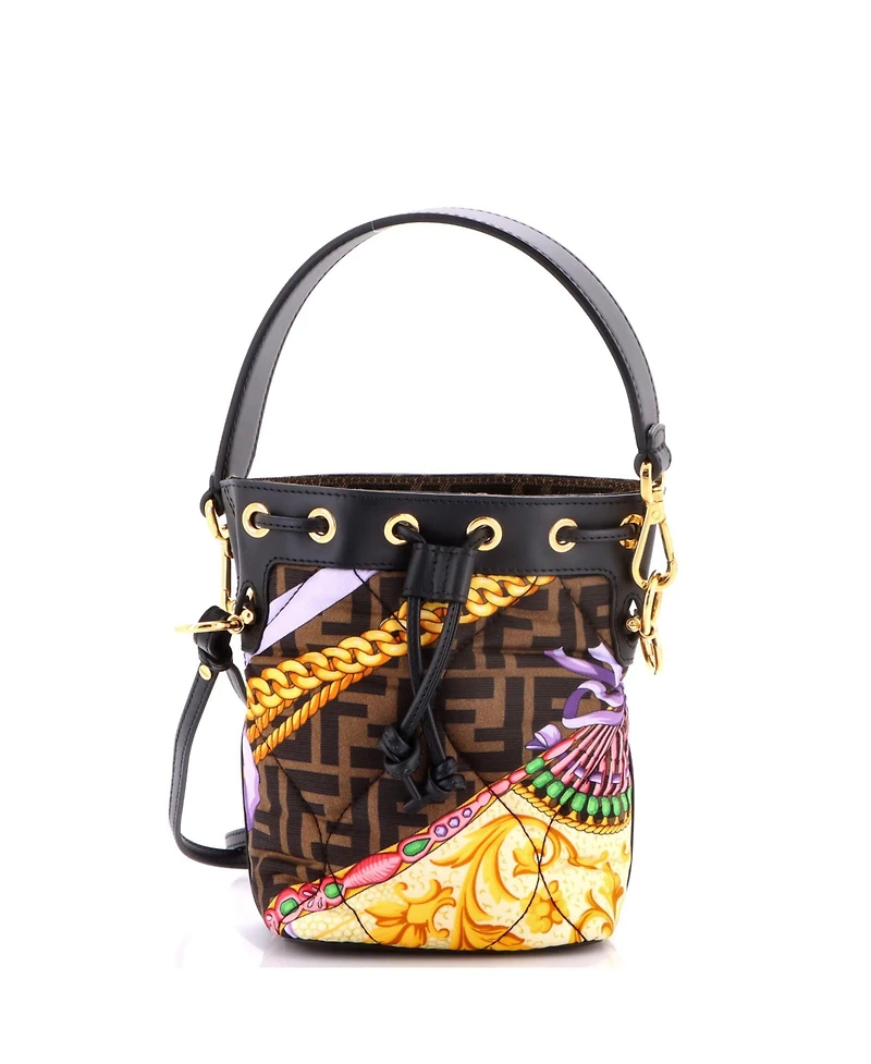Pre-Owned Fendi Mini x Versace Fendace Mon Tresor Bucket Bag Quilted Printed Zucca Silk