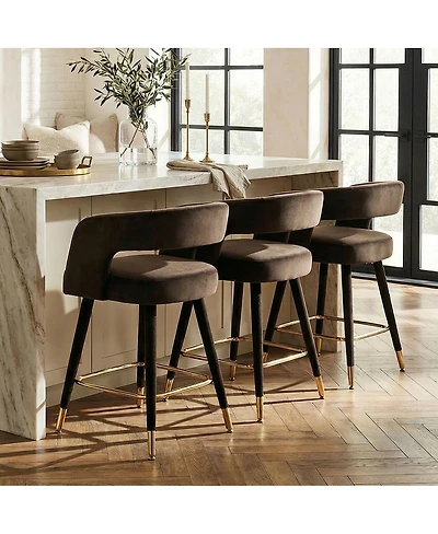 Maison Boucle 24" Counter Height Velvet Bar Stools Set of 3 with Arms