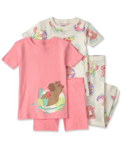 Carter's Toddler Girls' 2T-5T Pool Party Short-Sleeve Tops, Shorts and Pants Sleep & Play, 4-Piece Set
