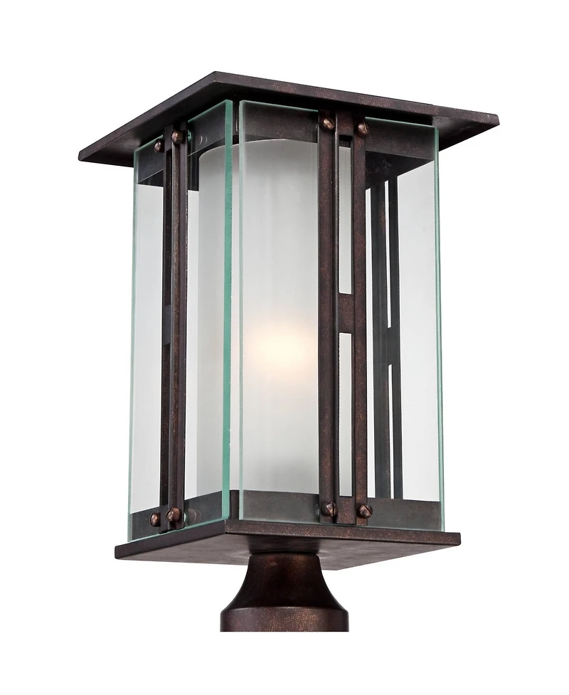Franklin Iron Works Rustic Industrial Outdoor Post Light with Pier Mount Metal 15 Clear Frosted Glass for Exterior Deck House Porch Yard