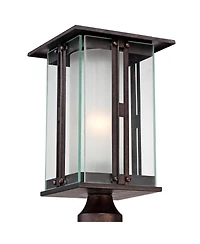 Franklin Iron Works Rustic Industrial Outdoor Post Light with Pier Mount Metal 15 Clear Frosted Glass for Exterior Deck House Porch Yard
