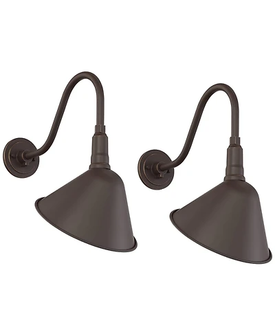 Franklin Iron Works Neihart Rustic Farmhouse Outdoor Wall Light Fixtures Set of 2 Gooseneck Arm Downlight 18 for Post Exterior