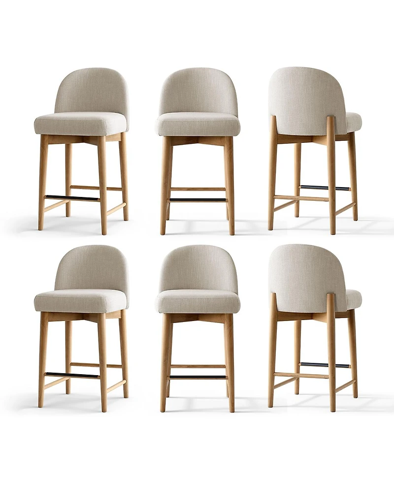 Maison Boucle 25.5" Counter Height Linen Upholstered Bar Stools Set of 6, Armless