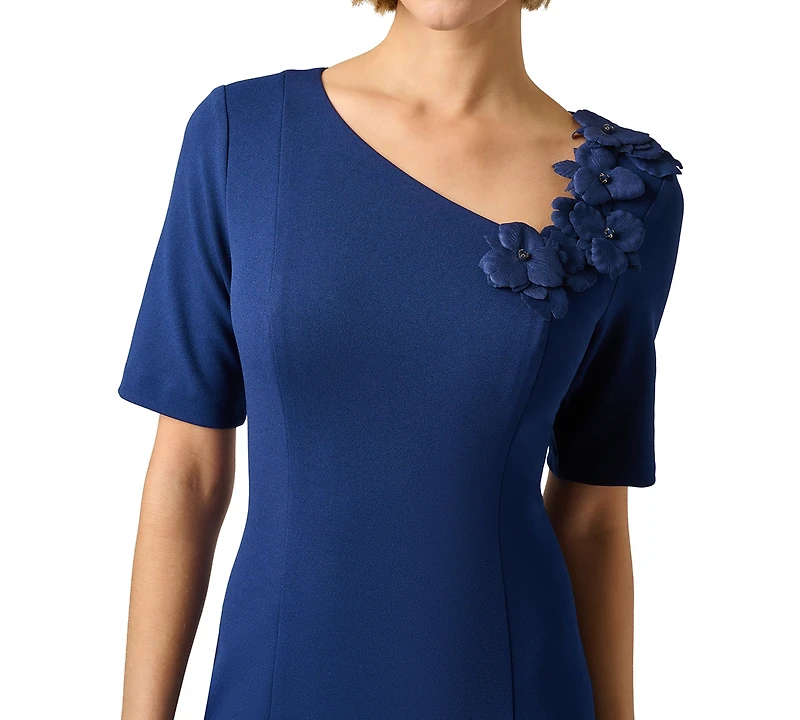 Adrianna Papell Petite Asymmetrical Neck Short-Sleeve Dress