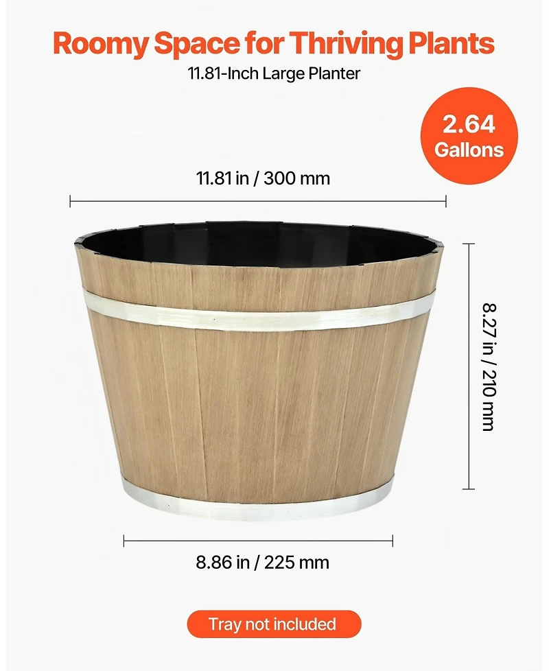 Gouun 4 Pack Resin Barrel Planters, 11.81 inch Decorative Flower Pots with Drainage Holes