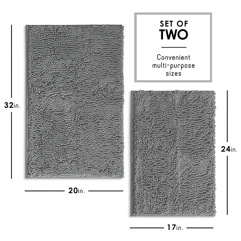 Hearth & Harbor Chenille Bath Rug 2-Piece Set, Quick-Dry, Machine-Washable, Non-Slip