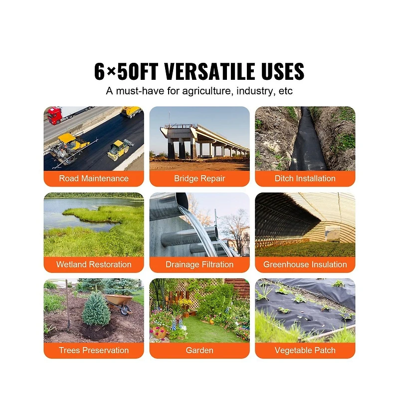 Sugift 6 x 50 feet Non Woven Geotextile Fabric 8 oz Driveway Underlayment