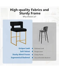 Rainsken 26" H Bar Stools Set of 2, Modern Fashion Counter Height Chairs with Square Open Backrest and Sturdy Iron Legs for Kitchen Island