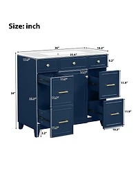 Sillysis 36 Inch Bathroom Vanity with Ceramic Sink, Solid Wood Frame, Ample Storage Drawers and Soft Close Door for Small Spaces