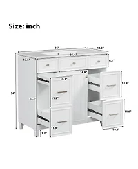 Sillysis 36 Inch Bathroom Vanity with Ceramic Sink, Solid Wood Frame, Ample Storage Drawers and Soft Close Door for Small Spaces