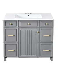 Sillysis 36 Inch Bathroom Vanity with Ceramic Sink, Solid Wood Frame, Ample Storage Drawers and Soft Close Door for Small Spaces