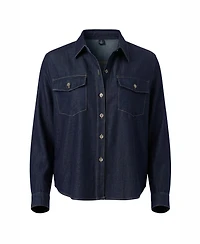 Modenaire Women's Denim Collared Button-Front Pocket Shirt