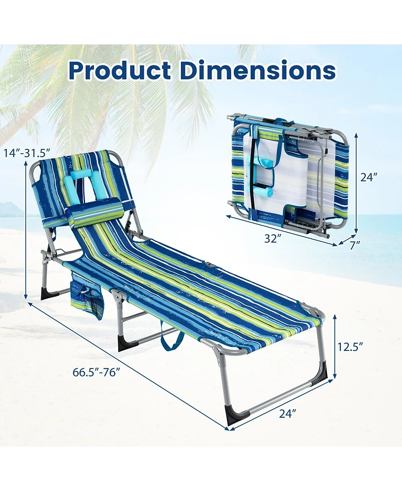 Gymax 2PCS Tanning ChairPortable Chaise Lounge Chair w/4-Position Adjustable Backrest