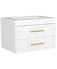 gaomon Floating Bathroom Vanity with Sink, Modern Wall-Mounted Cabinet Ceramic Top, 2 Drawer Storage for Small or Apartment
