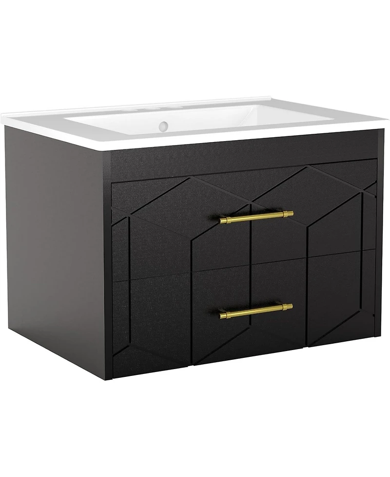 gaomon Floating Bathroom Vanity with Sink, Modern Wall-Mounted Cabinet Ceramic Top, 2 Drawer Storage for Small or Apartment