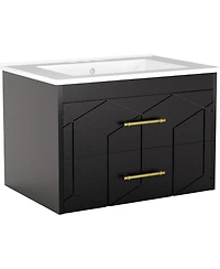 gaomon Floating Bathroom Vanity with Sink, Modern Wall-Mounted Cabinet Ceramic Top, 2 Drawer Storage for Small or Apartment