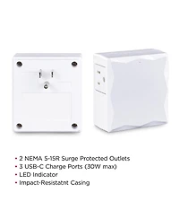 CyberPower P2WUC3 2-Outlet Home/Office Wall-Tap Surge Protector with 3x Usb-c Port, White