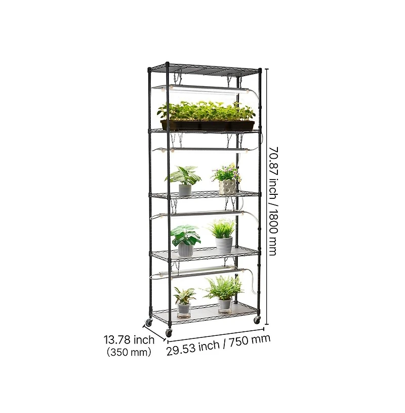 Sugift 71 in Diy Plant Shelf with Grow Lights Indoor Stand on Wheels