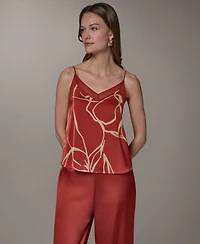 Donna Karan New York Women's Printed V-Neck Lace Trim Camisole