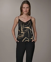Donna Karan New York Women's Printed V-Neck Lace Trim Camisole