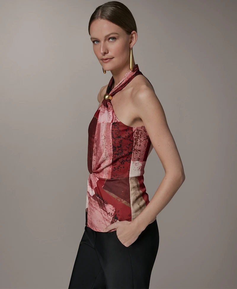 Donna Karan New York Women's Geometric Printed Halter Neck Top