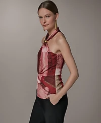 Donna Karan New York Women's Geometric Printed Halter Neck Top