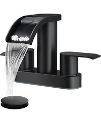 Midola 4 Inch Centerset Waterfall Bathroom Sink Faucet Deck Mount 2 Handle 2 or 3 Hole Pop Up Drain Modern Vanity Mixer Tap Matte