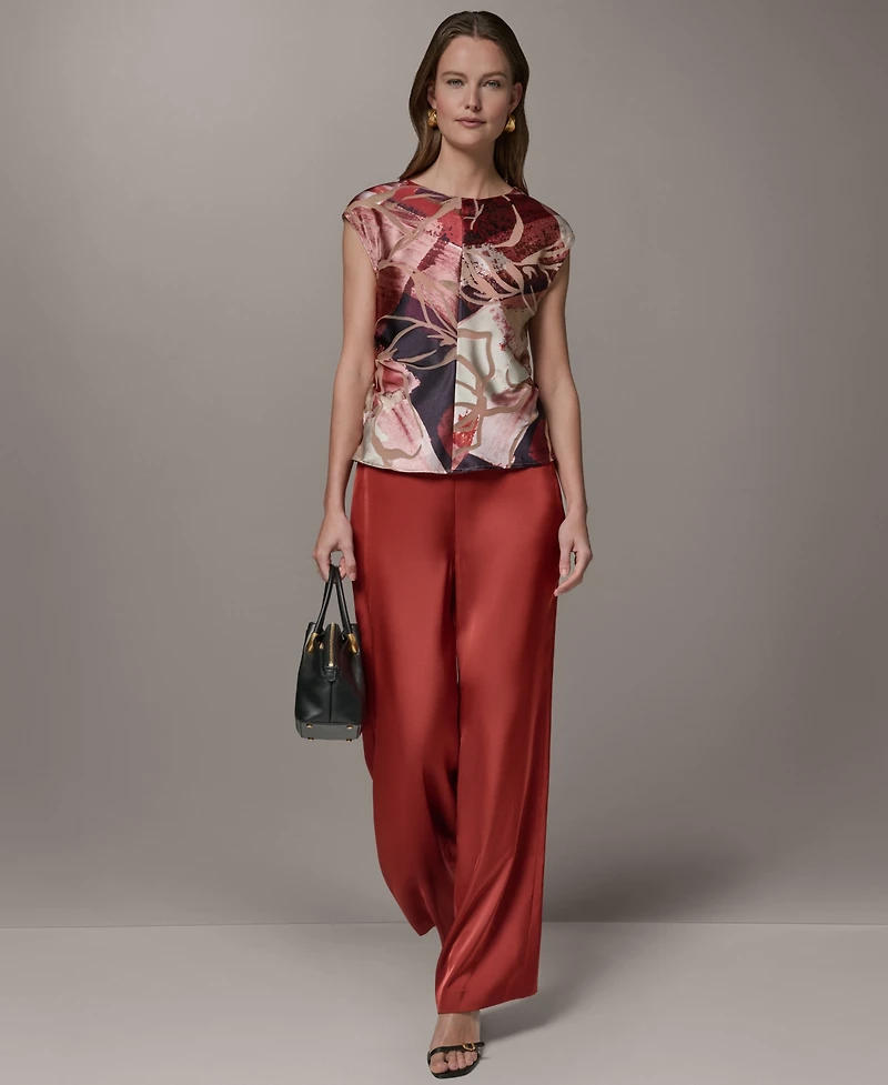 Donna Karan New York Women's Abstract Geo Print Burnout Cap Sleeve Top