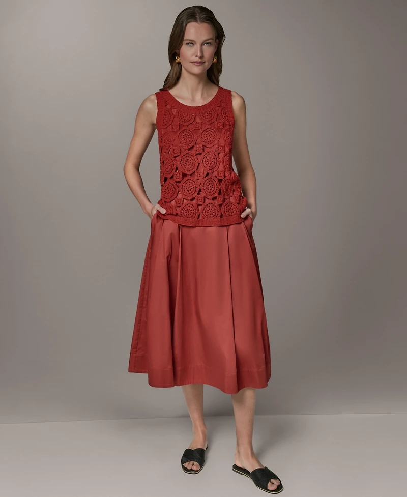 Donna Karan New York Women's Crewneck Crochet Shell Sweater