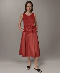 Donna Karan New York Women's Crewneck Crochet Shell Sweater