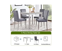 sumyeg 5-Piece Silver Grey Crystal Accent Wood Dining Set with Square Kitchen Table and 4 Upholstered Chairs