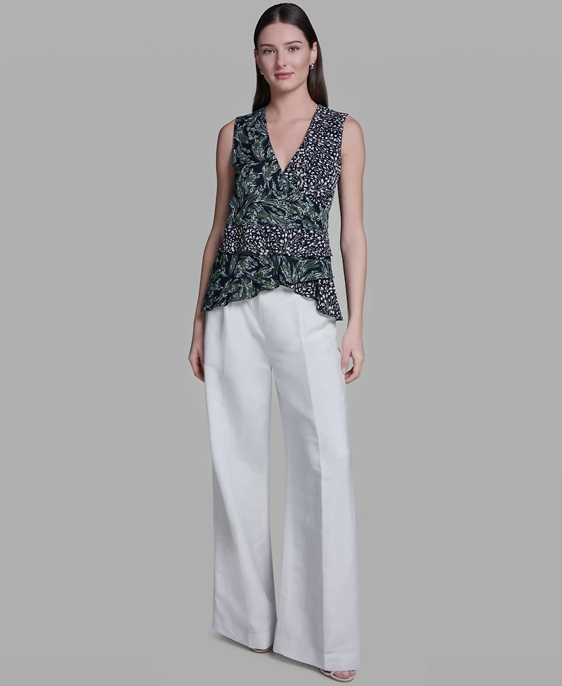 Bcbg Women's Sleeveless Wrap Front V-Neck Polyester Top