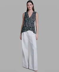Bcbg Women's Sleeveless Wrap Front V-Neck Polyester Top