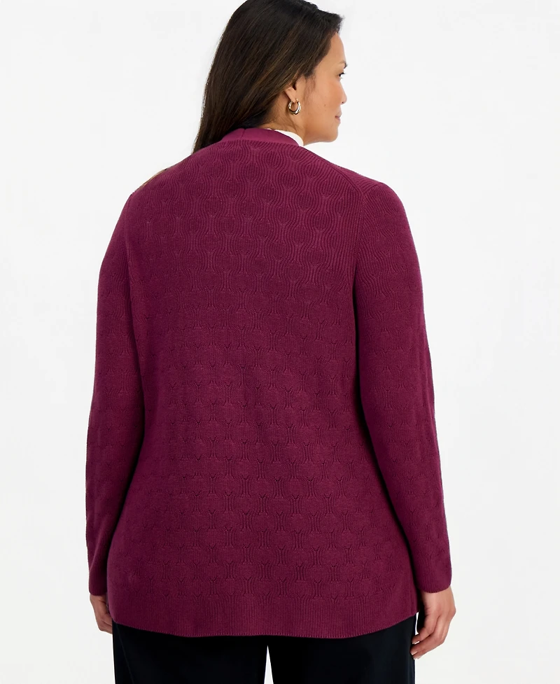 Style & Co Plus Textured Open-Front Cotton Cardigan Sweater, Macy's Exclusive