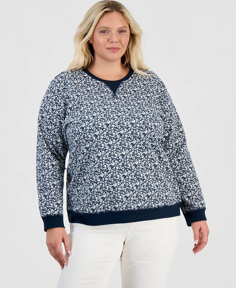 Style & Co Plus Printed Fleece Crewneck Sweatshirt, Macy's Exclusive