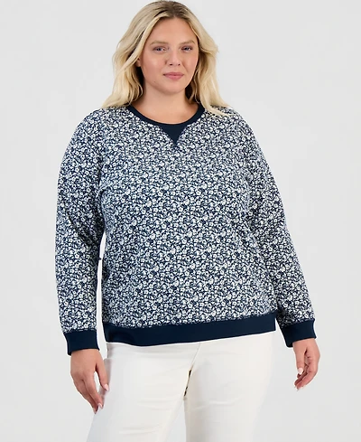 Style & Co Plus Printed Fleece Crewneck Sweatshirt, Macy's Exclusive