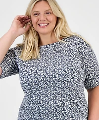Style & Co Plus Printed Boat-Neck Elbow-Sleeve Top, Macy's Exclusive