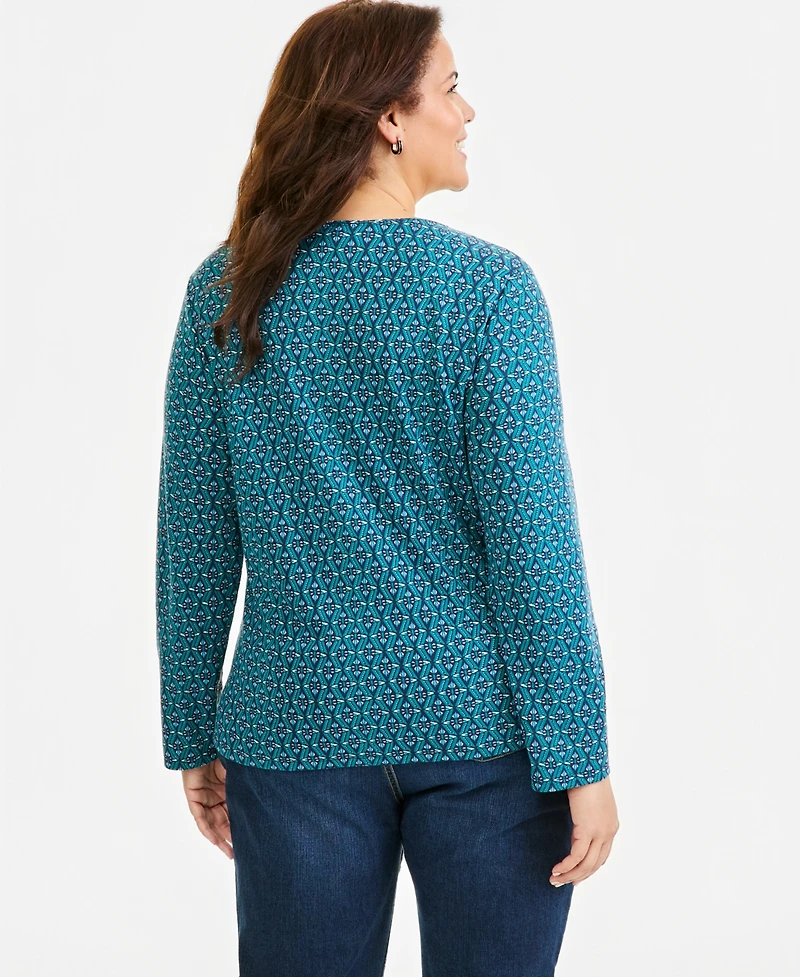 Style & Co Plus Long-Sleeve Scoop Neck Geometric T-Shirt, Macy's Exclusive