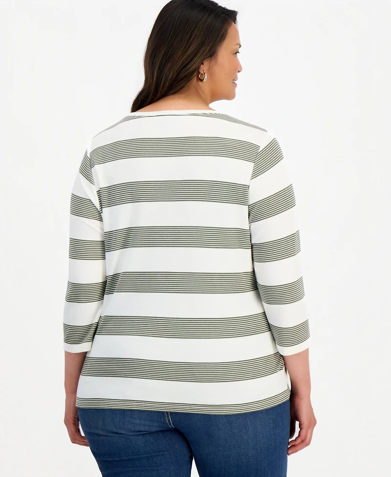 Style & Co Plus 3/4-Sleeve Henley Top, Macy's Exclusive