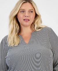 Style & Co Plus Feeder-Stripe 3/4-Sleeve Split-Neck Tunic, Macy's Exclusive