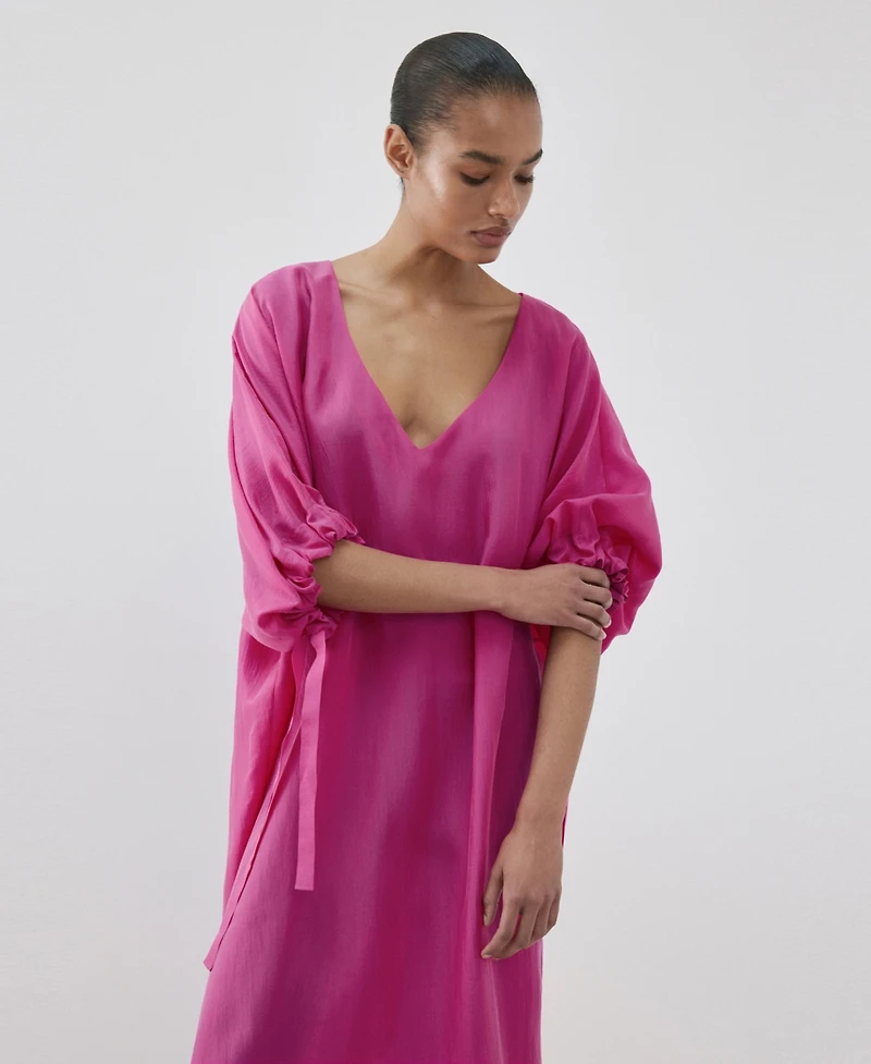 Mango Women's Puffed-Sleeve Silk Nightgown