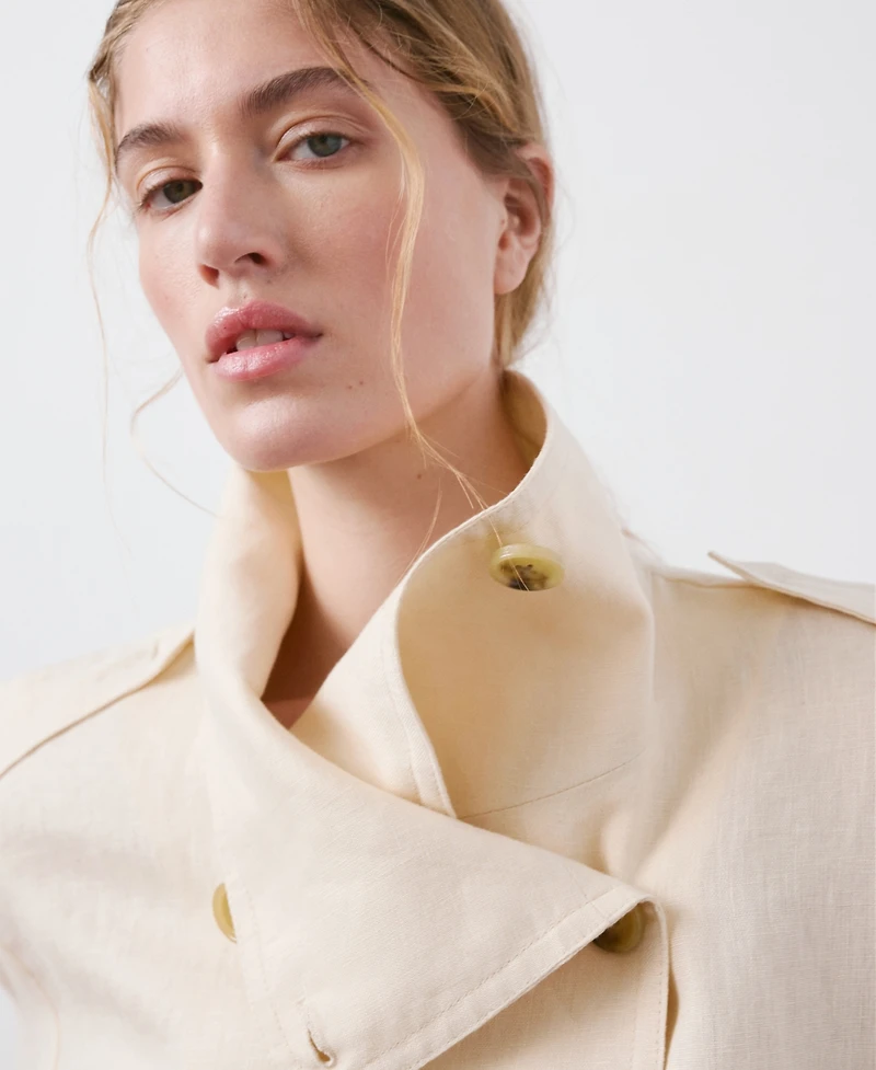 Mango Women's Funnel-Neck Linen Trench Coat