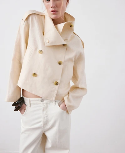 Mango Women's Funnel-Neck Linen Trench Coat