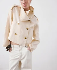 Mango Women's Funnel-Neck Linen Trench Coat