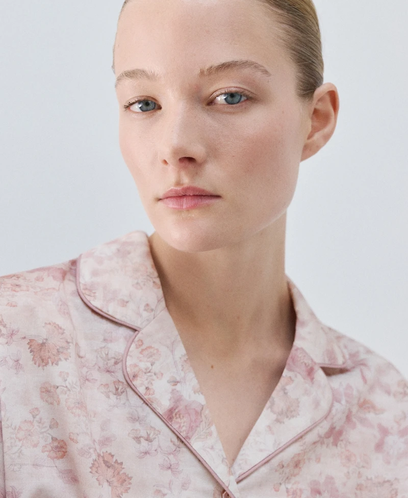Mango Women's Piping Detail Printed Pajama Shirt